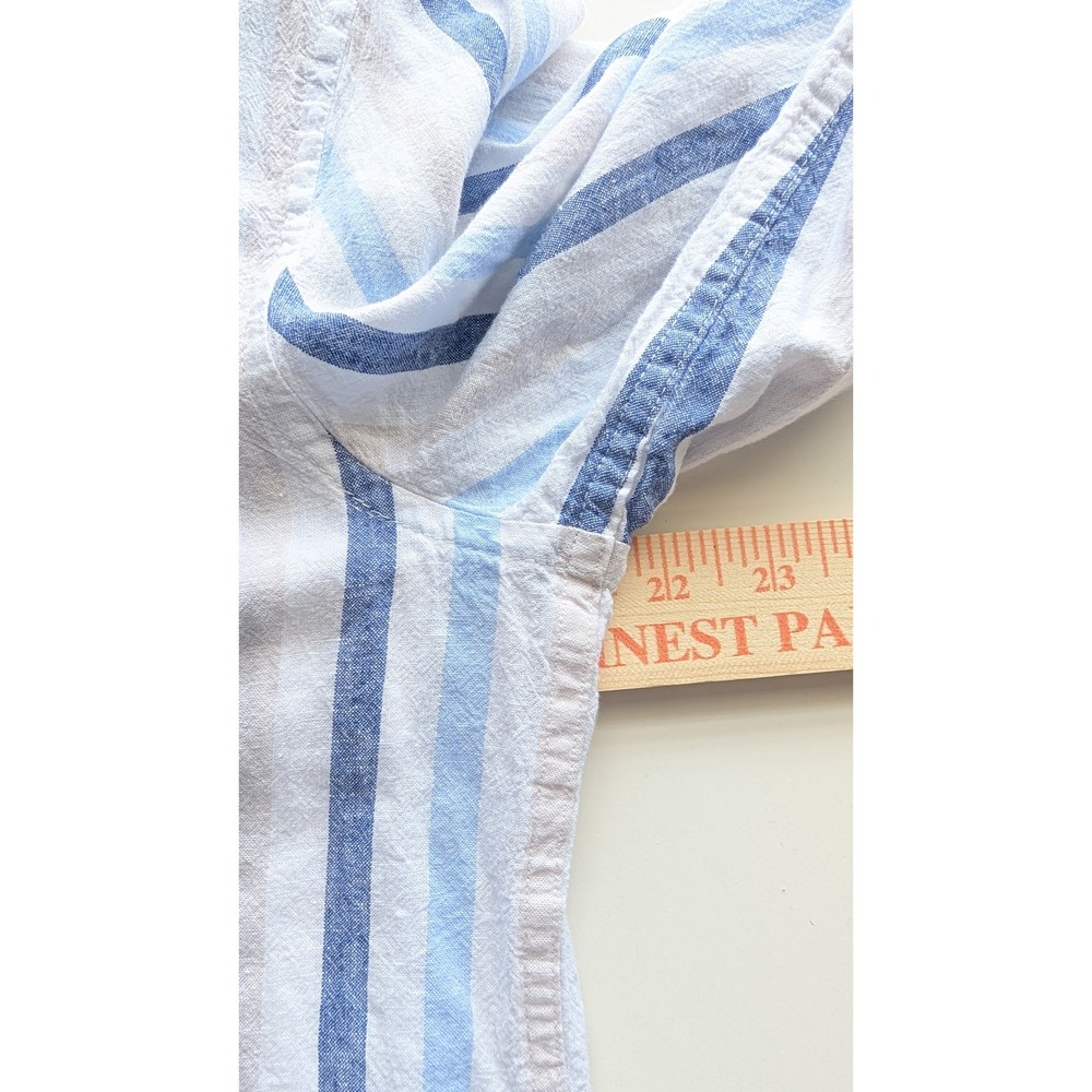 Magaschoni Man Striped Linen Long Sleeve Tab Adjustable Button Down Shirt M - Picture 6 of 7